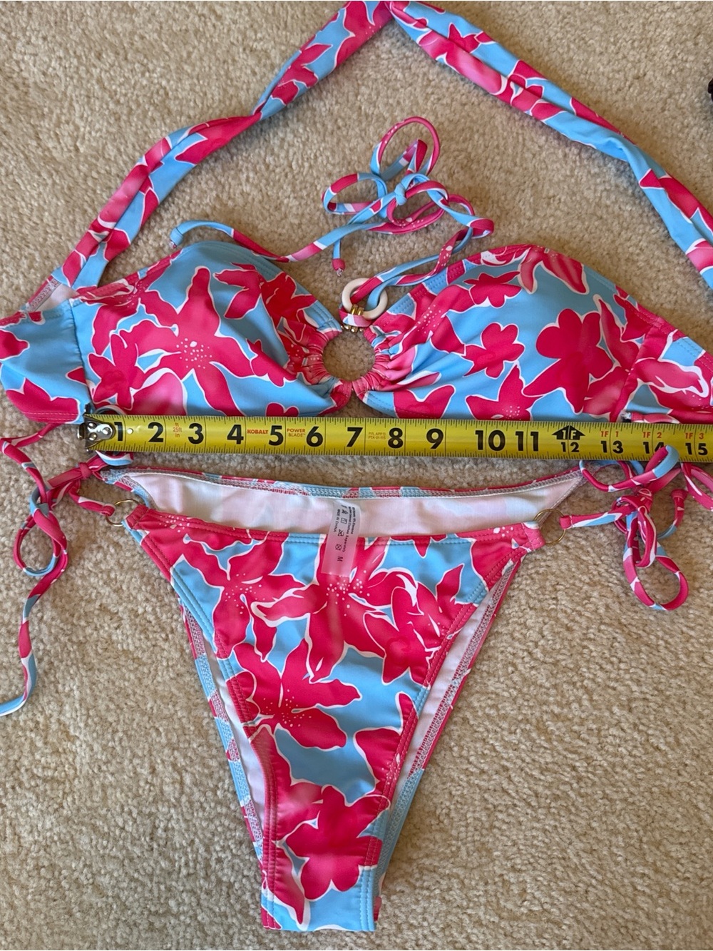2-Piece Floral Bikini - Pink & Light Blue